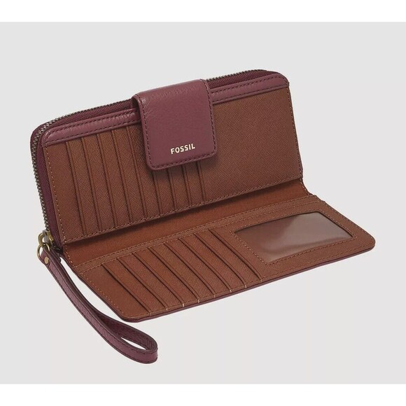 New Fossil Madison zip clutch wristlet Leather Wallet Wine - Picture 3 of 3